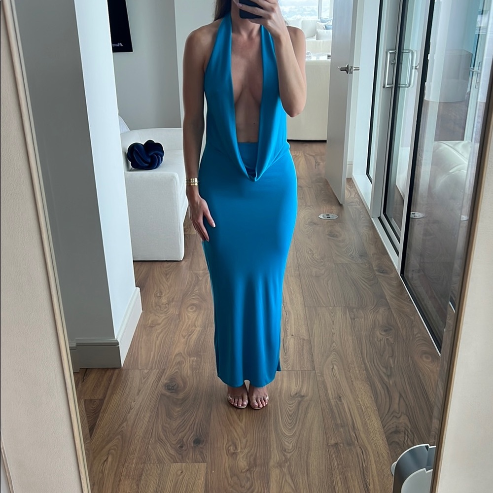 Zara Blue Bodycon Halter Dress